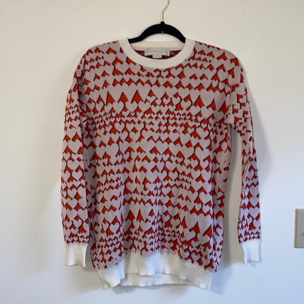 Stella McCartney Size 38 Heart Pattern Wool Blend Oversized Pullover With Pocket